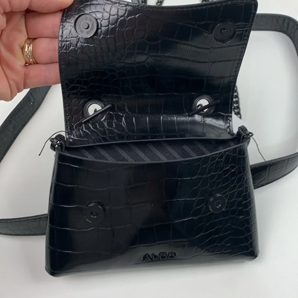 ALDO Black Croc-Embossed Crossbody Belt Waist Bag Chain strap Adjustable NWT NEW